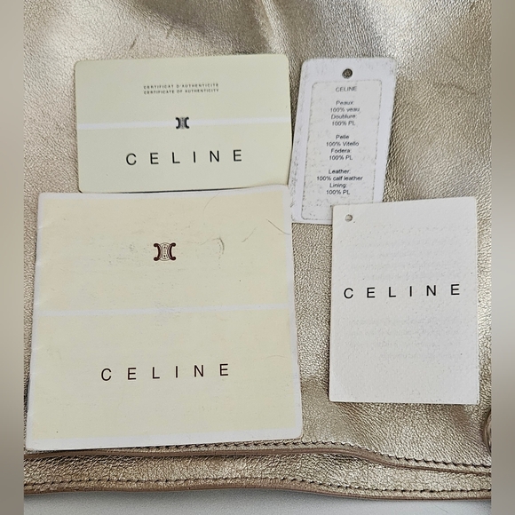 CELINE Authentic Bittersweet Gold Metallic Leather Shoulder Bag Puse Hobo Italy - Picture 15 of 16